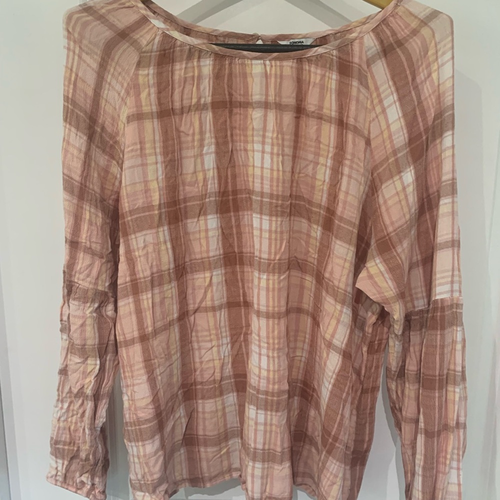 Sonoma Plaid Blouse in Pink and BrownA11